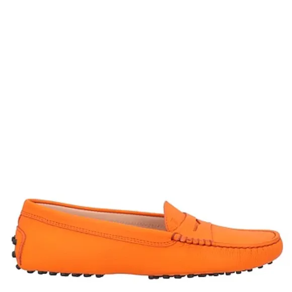 Tod’s Gommini orange pebble leather penny slip on loafers size 8