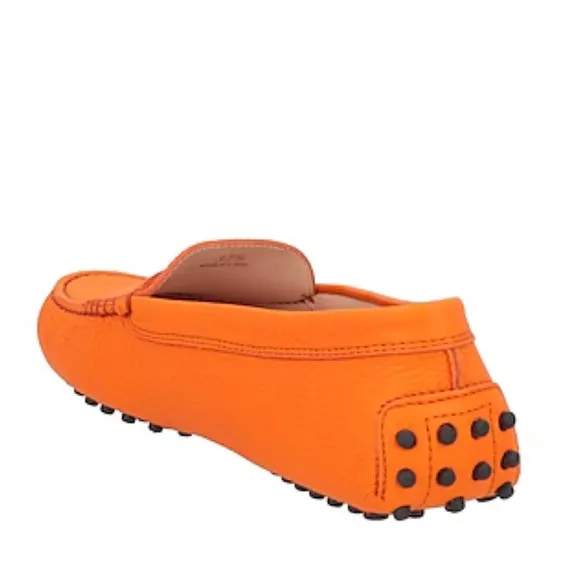 Tod’s Gommini orange pebble leather penny slip on loafers size 8