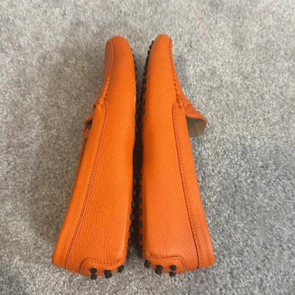 Tod’s Gommini orange pebble leather penny slip on loafers size 8