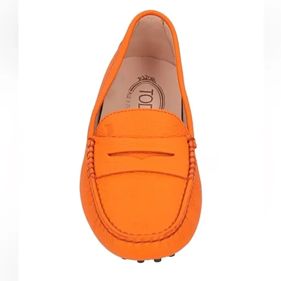 Tod’s Gommini orange pebble leather penny slip on loafers size 8