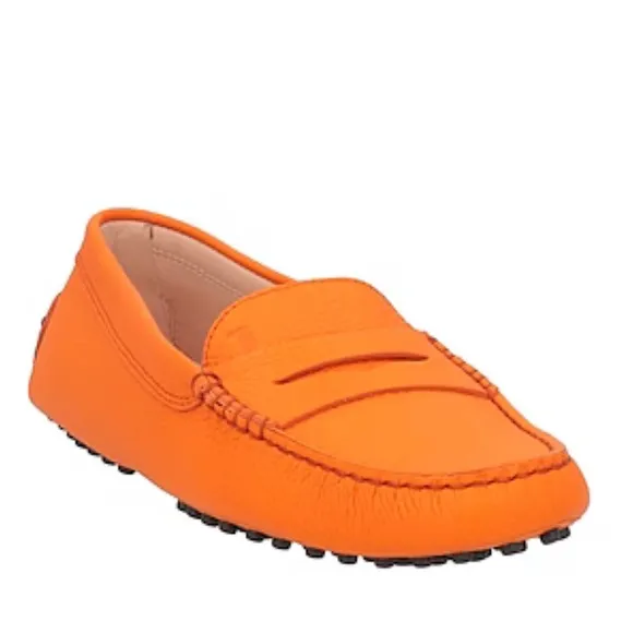 Tod’s Gommini orange pebble leather penny slip on loafers size 8