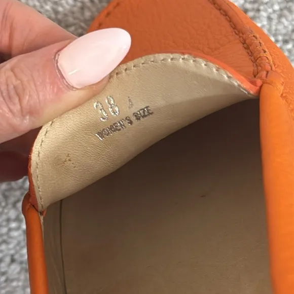 Tod’s Gommini orange pebble leather penny slip on loafers size 8
