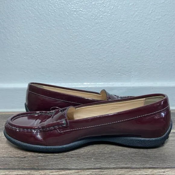 Tod's Gommino Driving Loafers Penny Patent Leather Glossy Slip On Burgundy 6.5