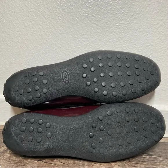 Tod's Gommino Driving Loafers Penny Patent Leather Glossy Slip On Burgundy 6.5