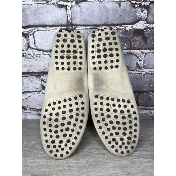 TOD'S Ivory Off White Suede Leather Moc Loafers Driving Shoes Women Sz 38EU/7.5M