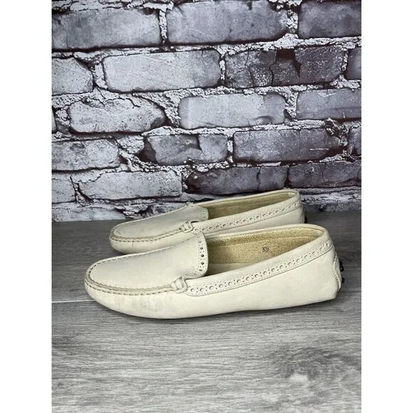 TOD'S Ivory Off White Suede Leather Moc Loafers Driving Shoes Women Sz 38EU/7.5M