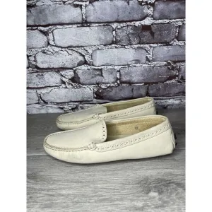 TOD'S Ivory Off White Suede Leather Moc Loafers Driving Shoes Women Sz 38EU/7.5M