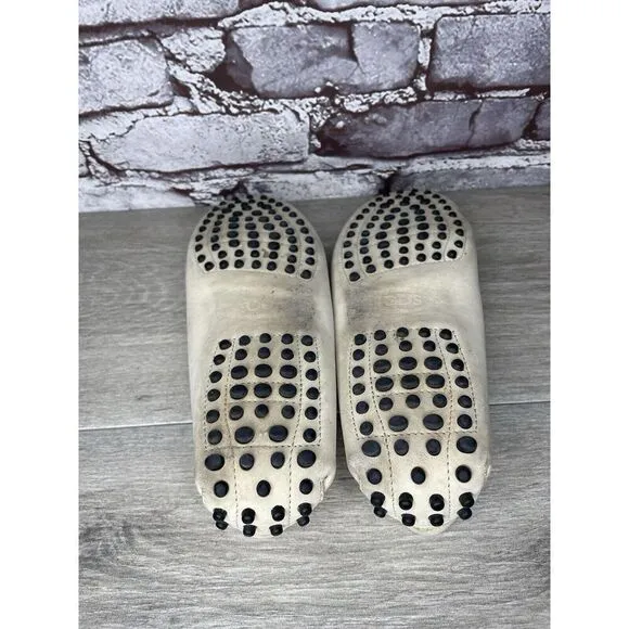 TOD'S Ivory Off White Suede Leather Moc Loafers Driving Shoes Women Sz 38EU/7.5M