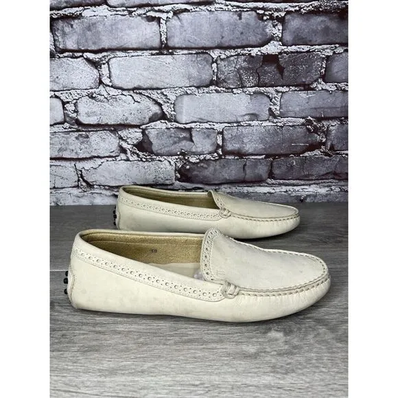 TOD'S Ivory Off White Suede Leather Moc Loafers Driving Shoes Women Sz 38EU/7.5M