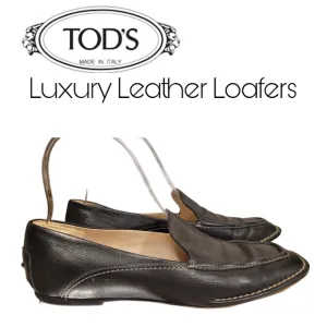 Tod's Leather Apron Toe Driving Loafers Italy flats stitching Luxury
