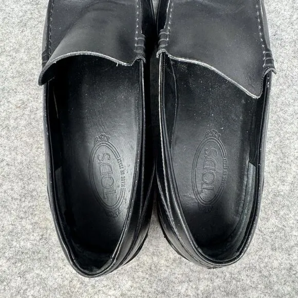 TOD'S Leather Moc Driving Shoes Size US 10 Mens Black Loafers Slip on Made Italy