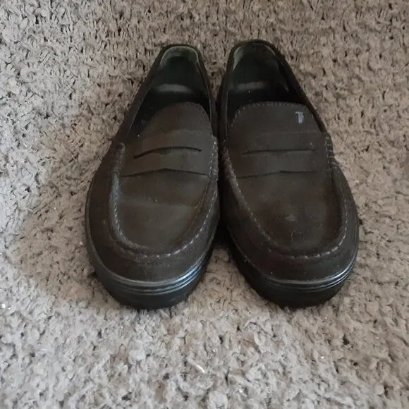 TOD'S-Loafers-Very Dark Brown Suede-Solid Sole w/Nubs-Sz 38.5-Excellent