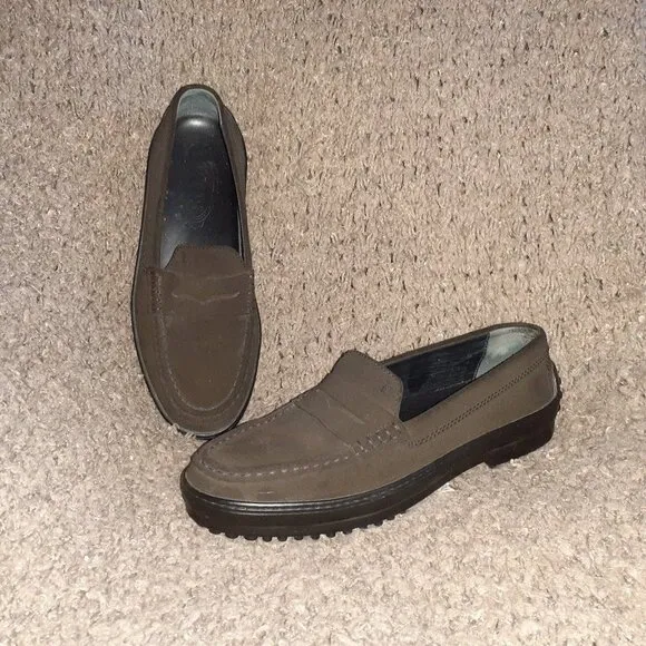 TOD'S-Loafers-Very Dark Brown Suede-Solid Sole w/Nubs-Sz 38.5-Excellent