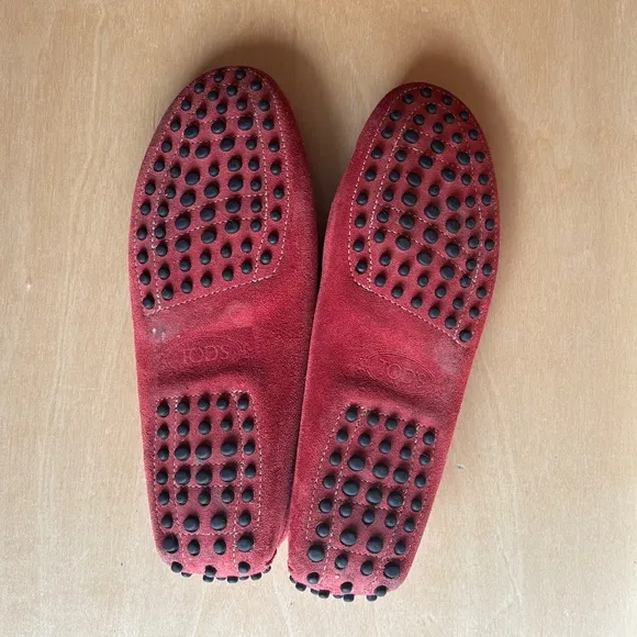 Tod's Luxury Red Suede Gommino Driving Shoe Slip On Penny Loafer Women's 8.5