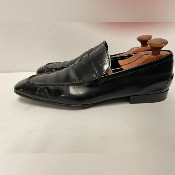 Tod's Made in Italy Glossy Leather Penny Loafer in Black Size 11.5 : 12 1/2 $695