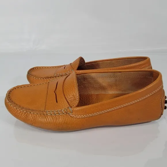 Tod's Orange Leather Penny Slip On Loafers Size  35