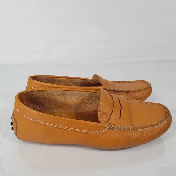 Tod's Orange Leather Penny Slip On Loafers Size  35