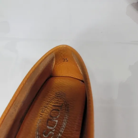 Tod's Orange Leather Penny Slip On Loafers Size  35