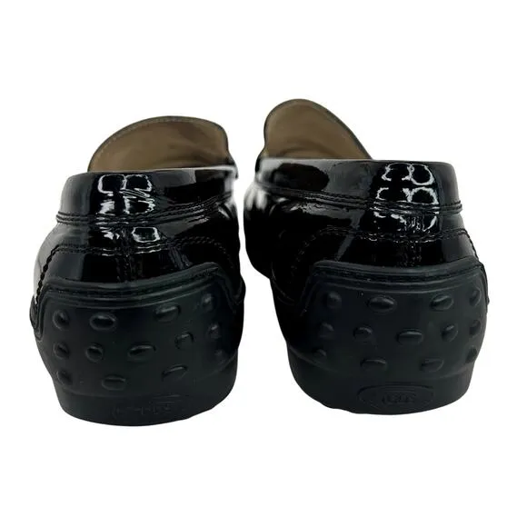Tod's Patent Leather Loafers Black Slip On Vibram Sole Driving Moccasin Women 7