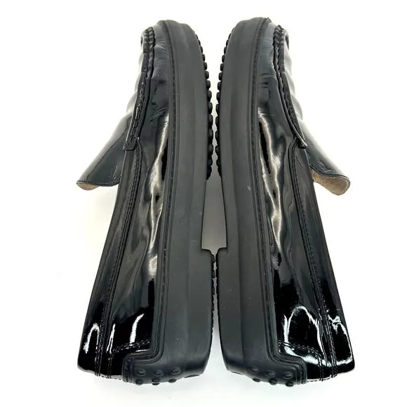 Tod's Patent Leather Loafers Black Slip On Vibram Sole Driving Moccasin Women 7
