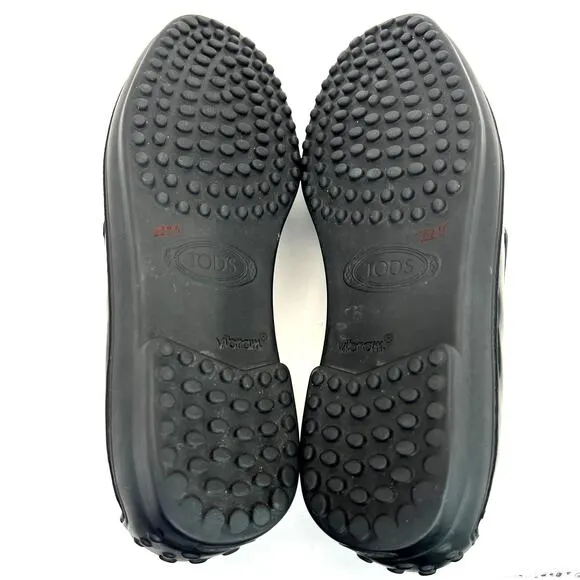 Tod's Patent Leather Loafers Black Slip On Vibram Sole Driving Moccasin Women 7