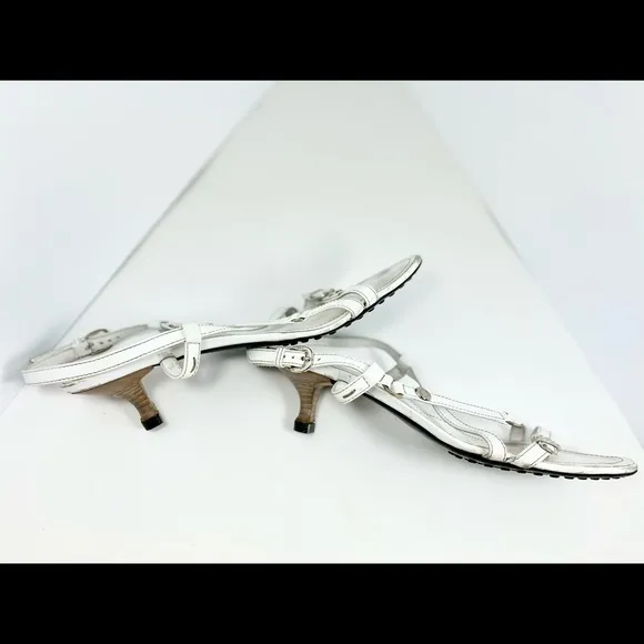 Tod’s White Leather Strap Kitten Heel Sandals 100% AUTHENTIC Sz 38 Euro 🇮🇹