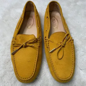 TOD'S Women's Mustard Yellow Suede Slip On Driving Loafers Shoes Size 40
