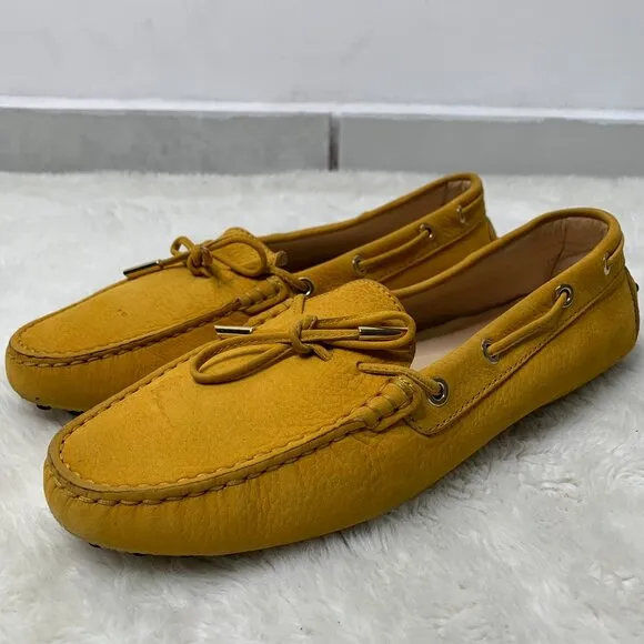 TOD'S Women's Mustard Yellow Suede Slip On Driving Loafers Shoes Size 40