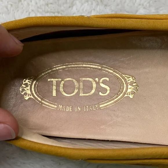 TOD'S Women's Mustard Yellow Suede Slip On Driving Loafers Shoes Size 40