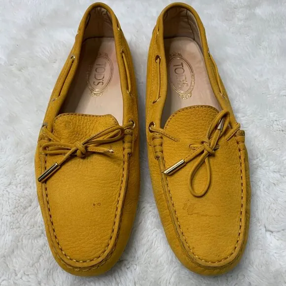 TOD'S Women's Mustard Yellow Suede Slip On Driving Loafers Shoes Size 40