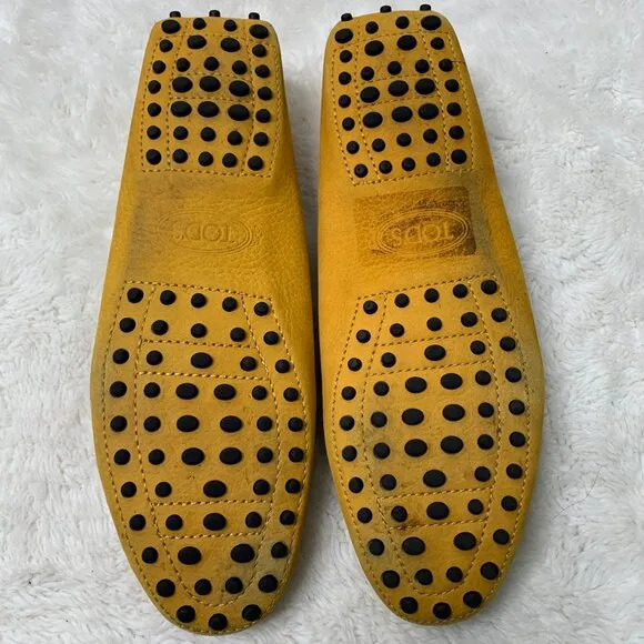 TOD'S Women's Mustard Yellow Suede Slip On Driving Loafers Shoes Size 40