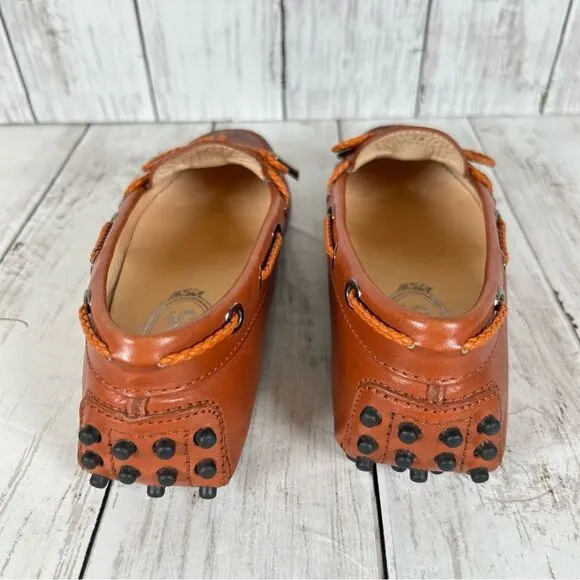 Tod's Women’s Brown Leather Gommino Bow Slip On Driving Loafers Size 34 PRISTINE