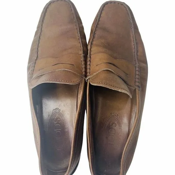 Tod’s Mens Italian Leather Brown Penny Loafers Size 8.5