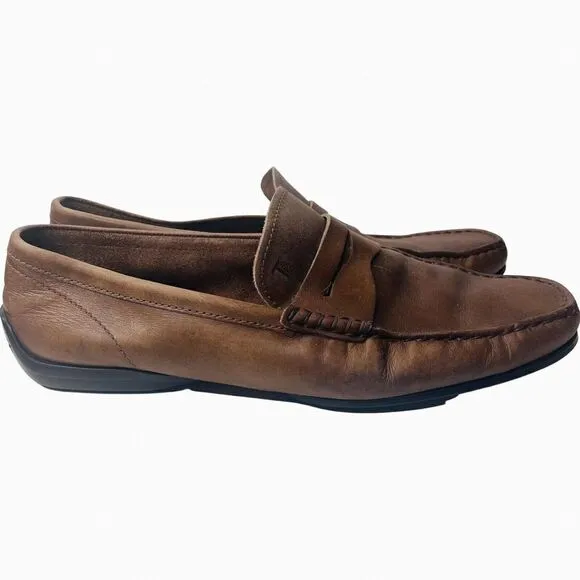 Tod’s Mens Italian Leather Brown Penny Loafers Size 8.5