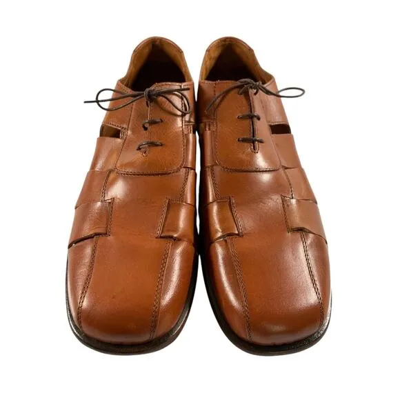 Tommy Bahama Alpacca Men's size 12 M Brown Leather Lace Up Boat Sandals Italy