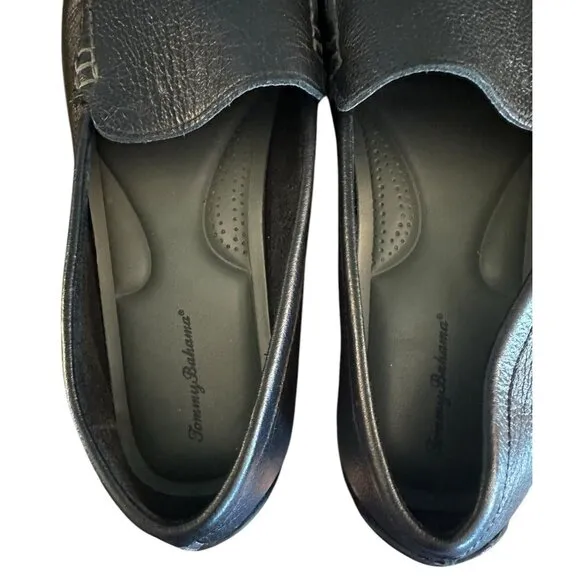Tommy Bahama Black Pebbled Leather Slip On Driving Loafers Mens 14 Wide 14W EUC