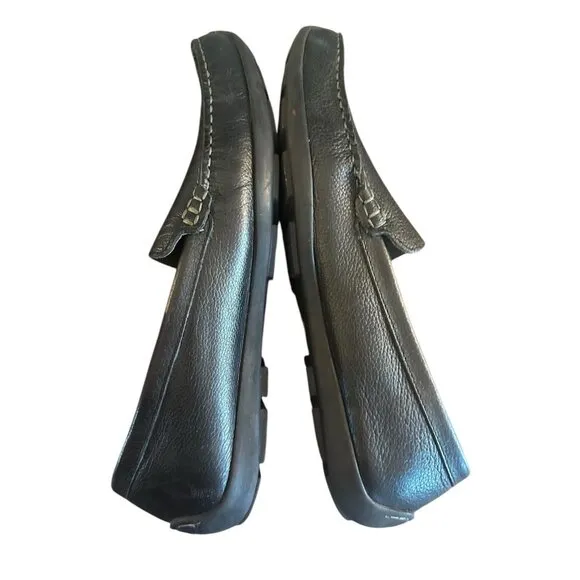Tommy Bahama Black Pebbled Leather Slip On Driving Loafers Mens 14 Wide 14W EUC