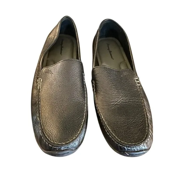 Tommy Bahama Black Pebbled Leather Slip On Driving Loafers Mens 14 Wide 14W EUC