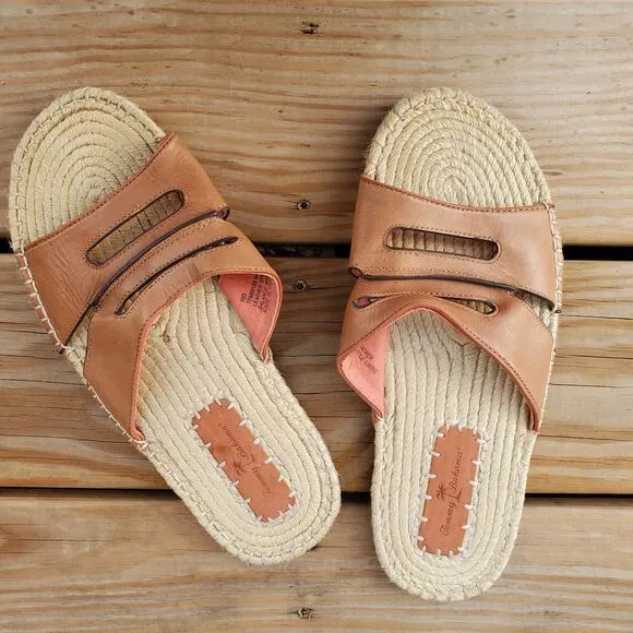 Tommy Bahama H Slide Leather Sandals Espadrilles Brown Tan Men's Size 10 D