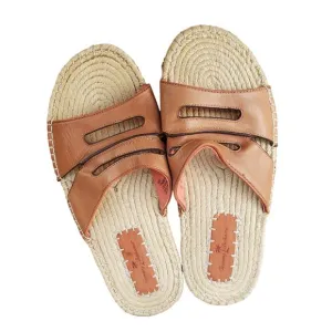 Tommy Bahama H Slide Leather Sandals Espadrilles Brown Tan Men's Size 10 D