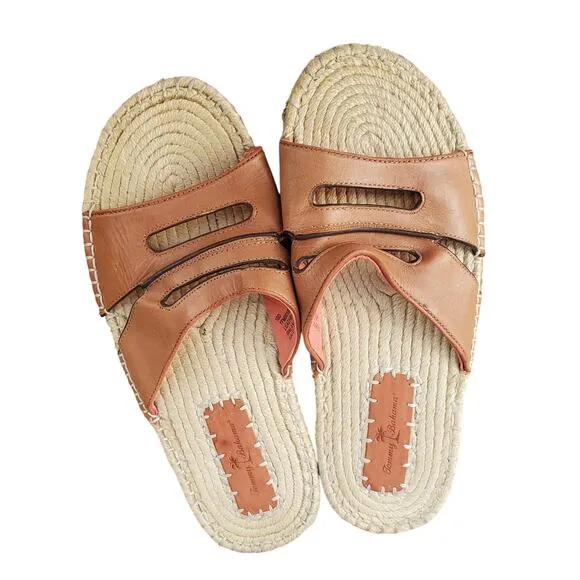 Tommy Bahama H Slide Leather Sandals Espadrilles Brown Tan Men's Size 10 D