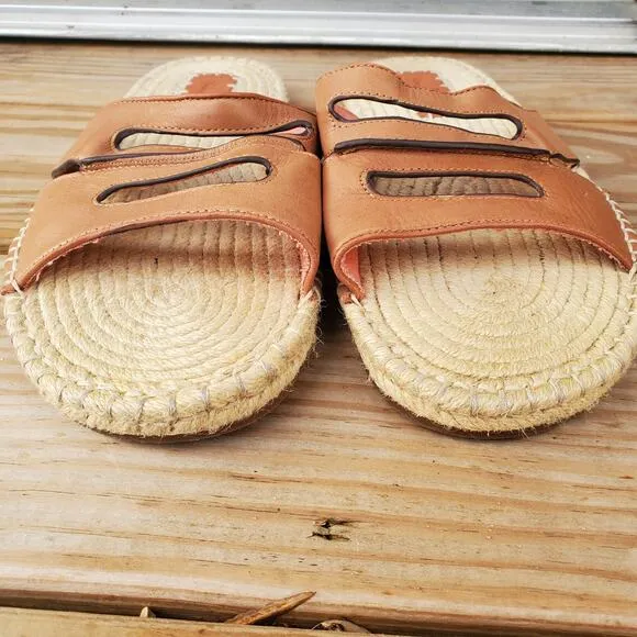 Tommy Bahama H Slide Leather Sandals Espadrilles Brown Tan Men's Size 10 D