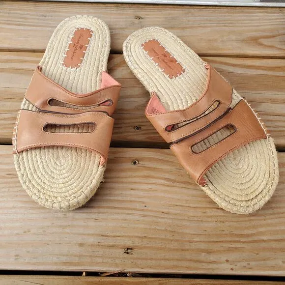 Tommy Bahama H Slide Leather Sandals Espadrilles Brown Tan Men's Size 10 D