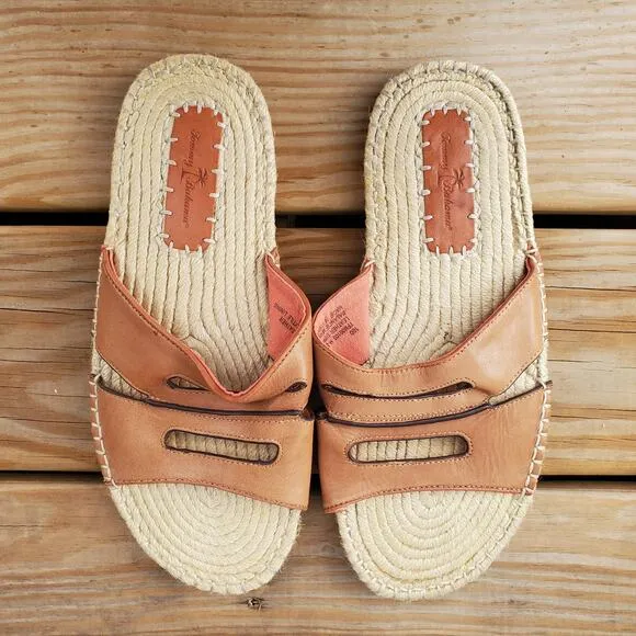Tommy Bahama H Slide Leather Sandals Espadrilles Brown Tan Men's Size 10 D