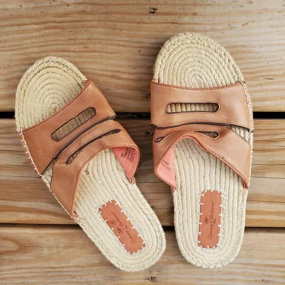 Tommy Bahama H Slide Leather Sandals Espadrilles Brown Tan Men's Size 10 D