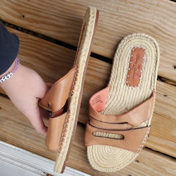 Tommy Bahama H Slide Leather Sandals Espadrilles Brown Tan Men's Size 10 D