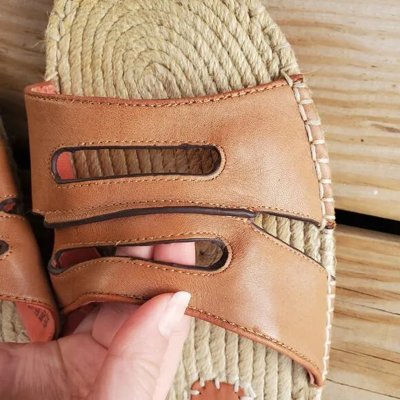 Tommy Bahama H Slide Leather Sandals Espadrilles Brown Tan Men's Size 10 D