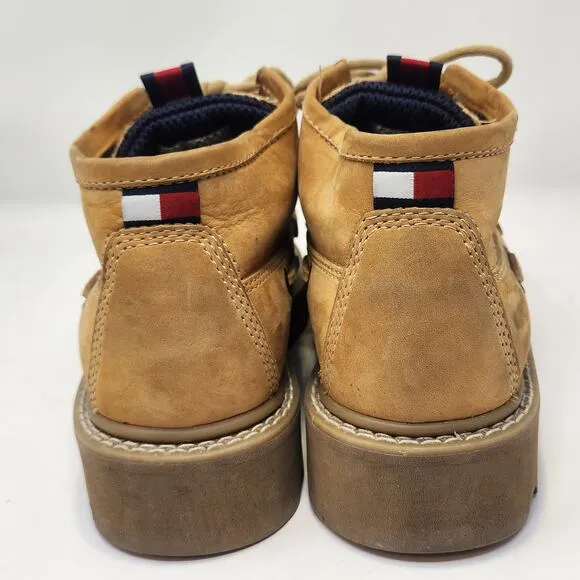 Tommy Hilfiger Mens Chukka Lug Trail Boots Size 8 M Tan Leather Logo Lace Up Y2K