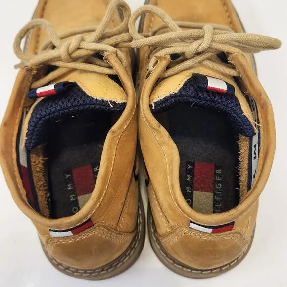 Tommy Hilfiger Mens Chukka Lug Trail Boots Size 8 M Tan Leather Logo Lace Up Y2K
