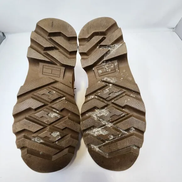 Tommy Hilfiger Mens Chukka Lug Trail Boots Size 8 M Tan Leather Logo Lace Up Y2K